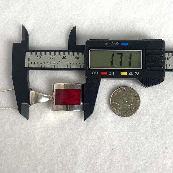 Solid Sterling Silver 925 Sim Red Jasper Pendant Necklace 19.5" Snake Chain - Picture 15 of 16